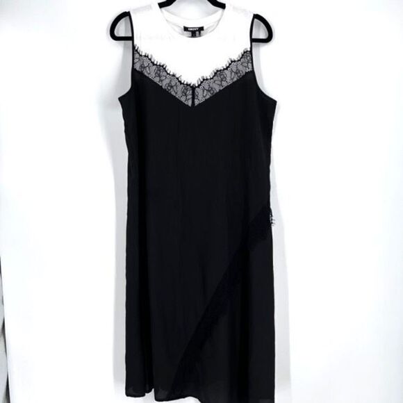 NWT DKNY Mixed-Media Midi Dress medium Lace Colorblock black white party - Picture 3 of 16